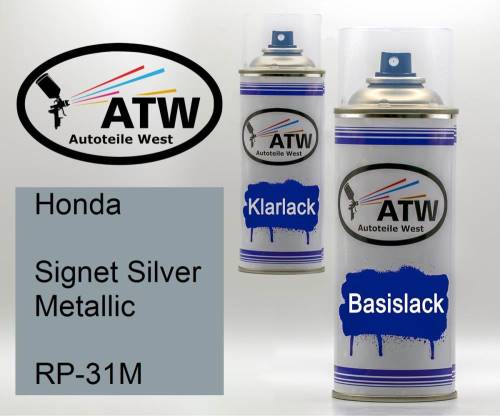 Honda, Signet Silver Metallic, RP-31M: 400ml Sprühdose + 400ml Klarlack - Set, von ATW Autoteile West.